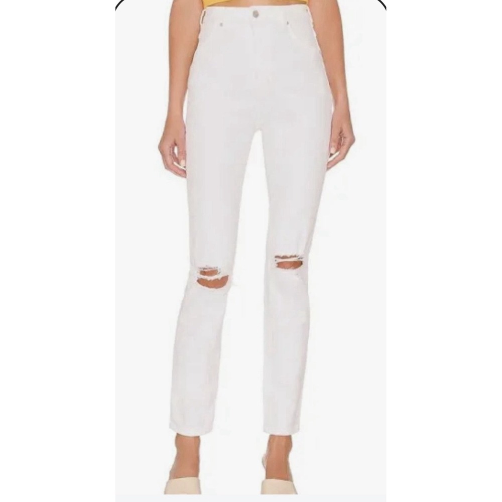 Rollas Jeans Womens 27 High Rise Dusters Slim Denim White Revolve Distress Q10-4
